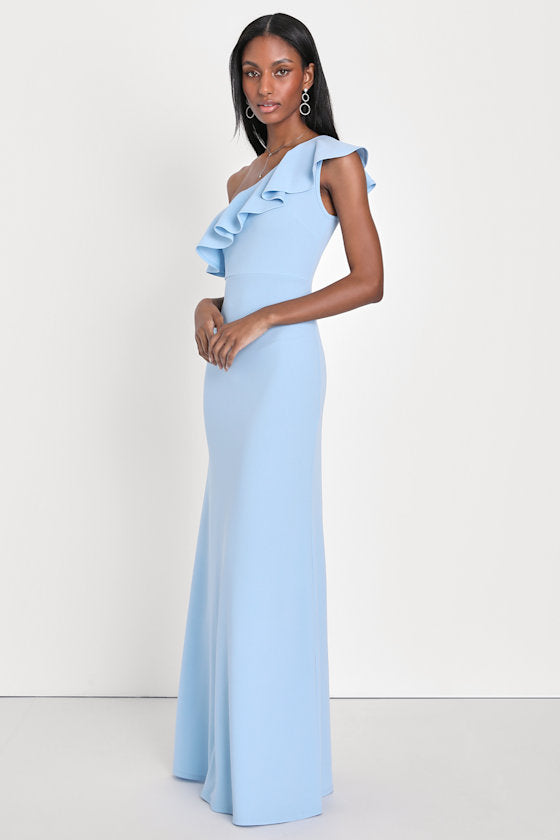 Last Forever Lavender One-Shoulder Ruffle Maxi Dress