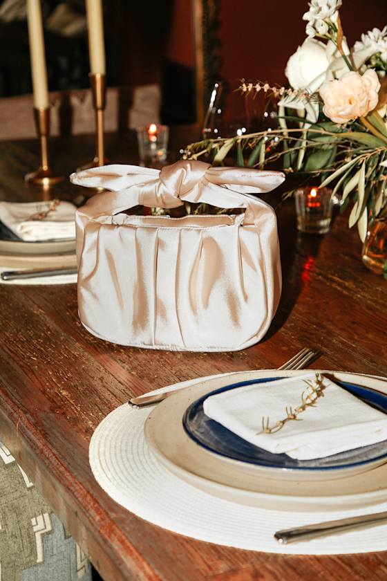 Essential Style Champagne Satin Knot Handle Clutch Bag
