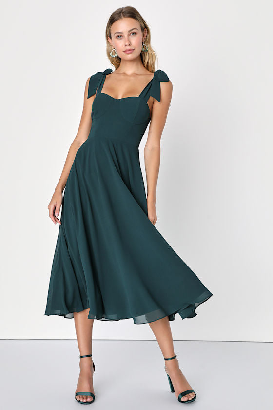 Sophisticated Charisma Purple Tie-Strap A-Line Midi Dress