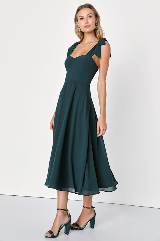Sophisticated Charisma Purple Tie-Strap A-Line Midi Dress