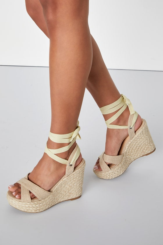 Esme White Lace-Up Espadrille Wedges