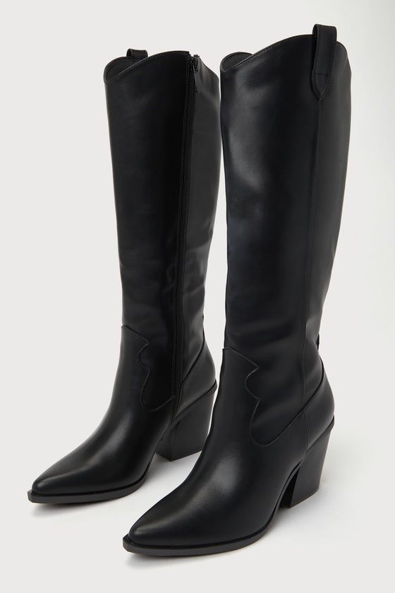 Rauland White Pointed-Toe Knee-High Western Boots
