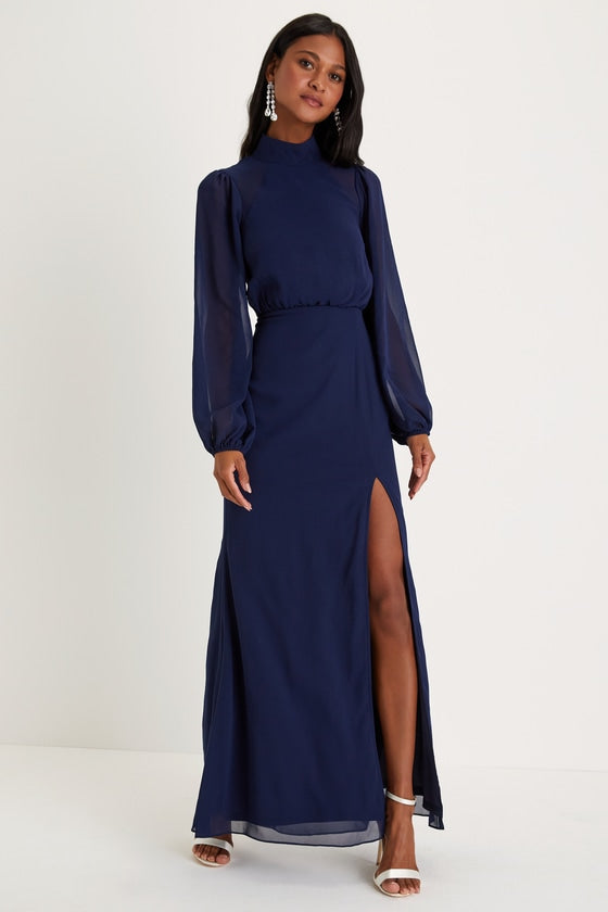 Graceful Entrance Plum Purple Long Sleeve Backless Maxi Dress