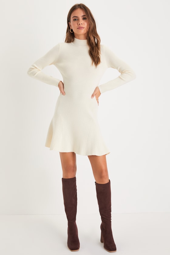 Adorable Intentions Black Mock Neck A-Line Mini Sweater Dress
