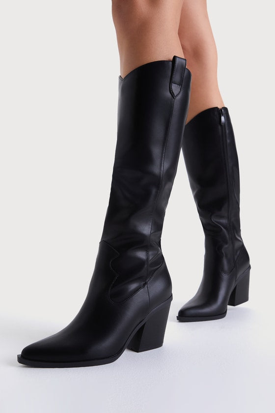 Rauland White Pointed-Toe Knee-High Western Boots