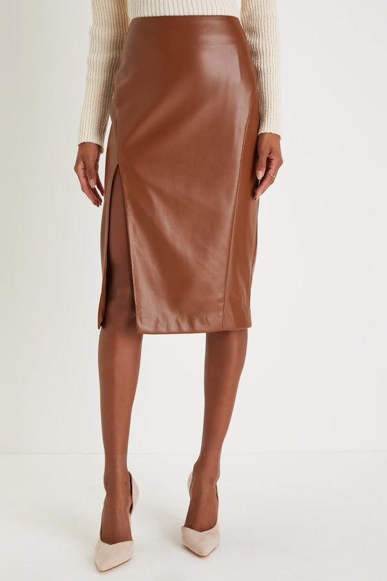 Mireya Black Vegan Leather Pencil Skirt