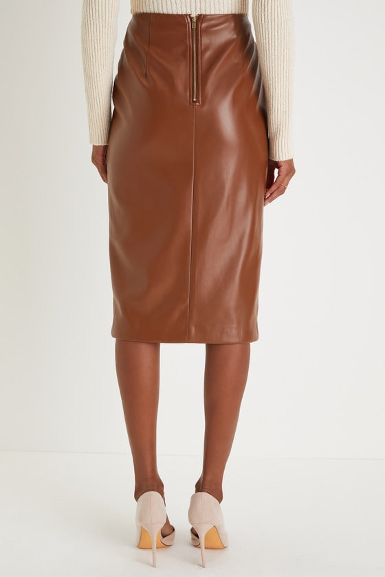 Mireya Black Vegan Leather Pencil Skirt