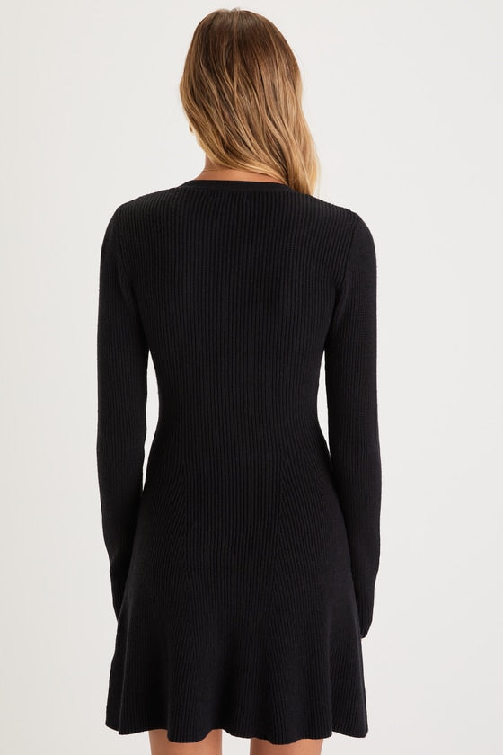 Adorably Flirty Heather Grey Button-Front Sweater Mini Dress
