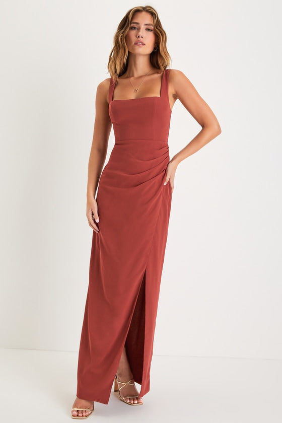 Glamorous Disposition Burgundy Ruched Maxi Dress