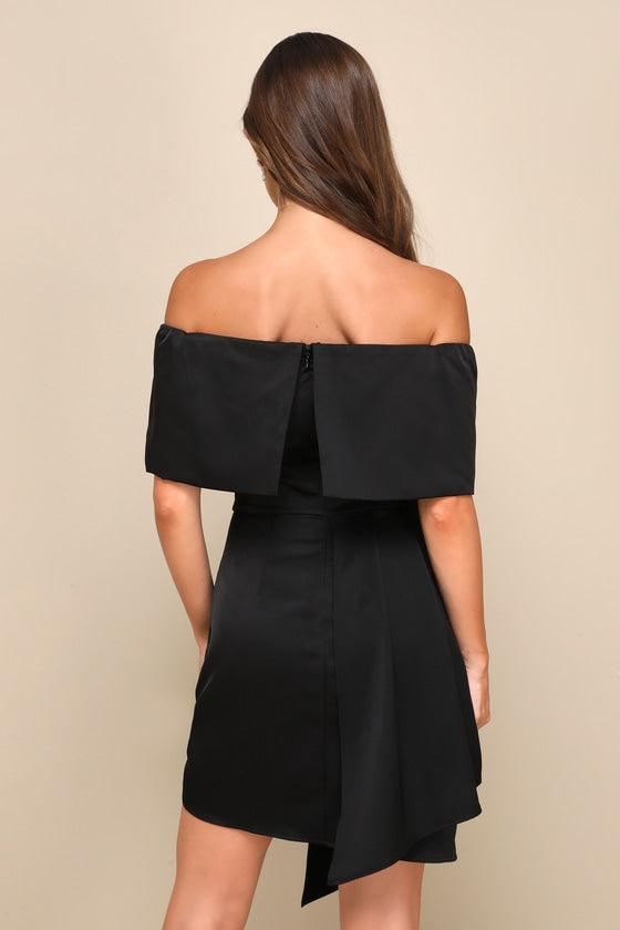 Always Celebrating Mauve Pink Satin Off-the-Shoulder Mini Dress