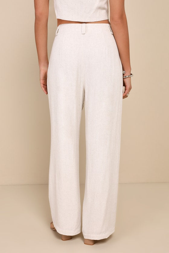 Suits You Perfectly Dark Blue Linen Wide-Leg Pants