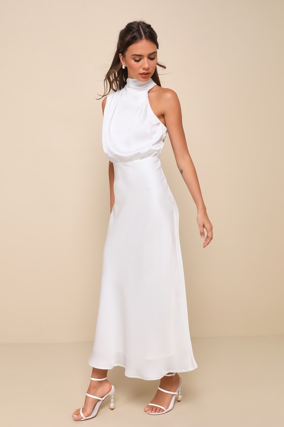 Distinctive Charm Black Satin Asymmetrical Midi Dress