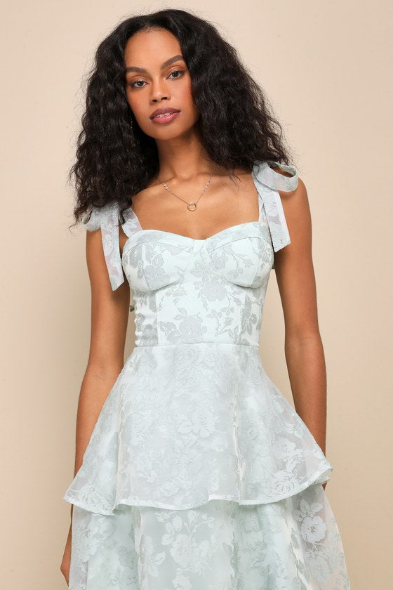 Glamorous Sweetie Black Burnout Tie-Strap Bustier Midi Dress