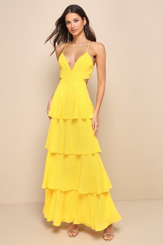 Tier and Now Blue Tie-Back Tiered Maxi Dress