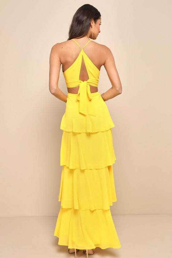 Tier and Now Black Tie-Back Tiered Maxi Dress