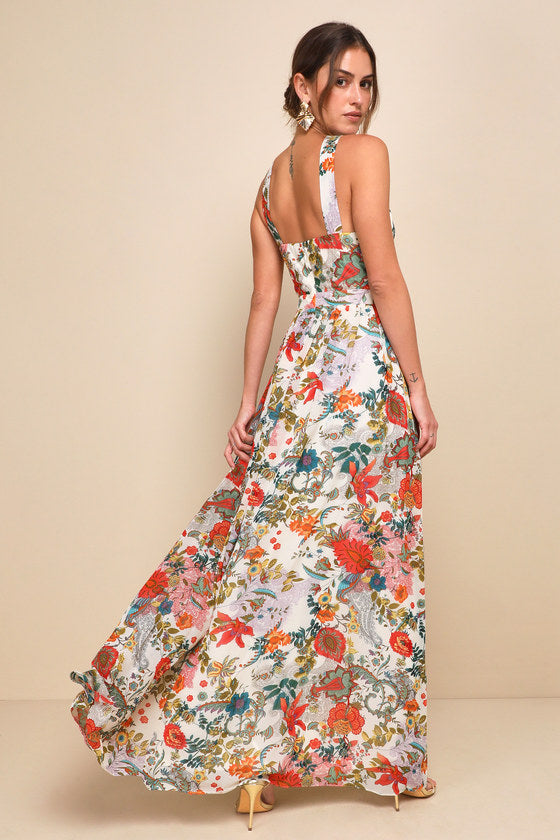 Lilja Navy Blue Floral Print Maxi Dress
