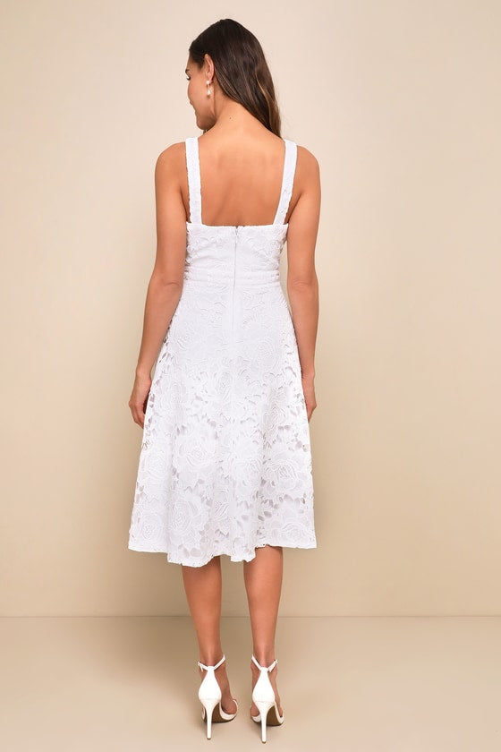Divine Beauty White Lace Midi Dress With Pockets