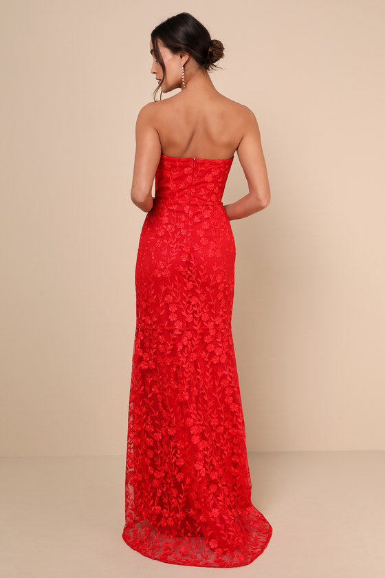 Romantic Beauty Green Floral Embroidered Strapless Maxi Dress