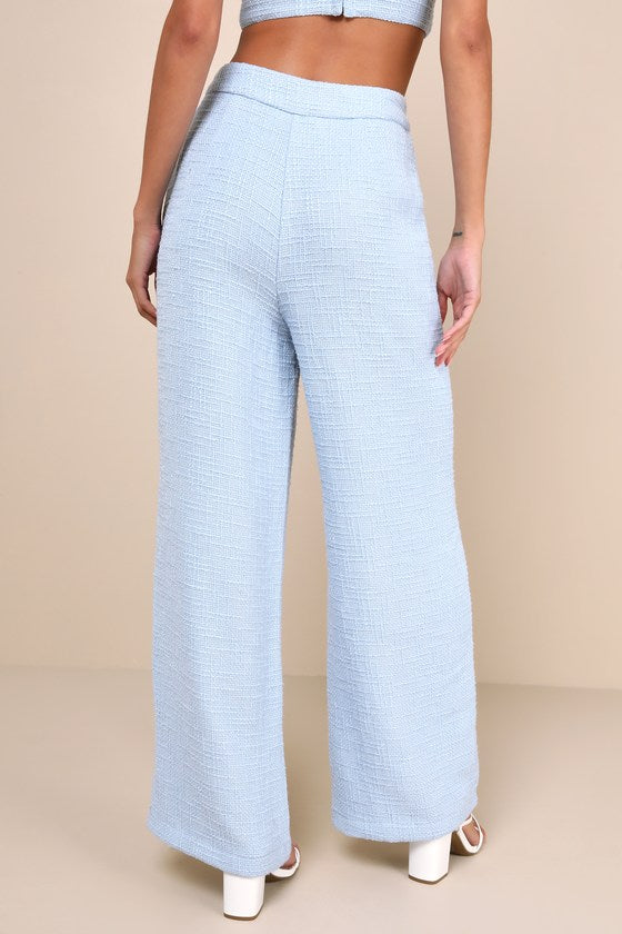 Chic and Sophisticated Ivory Tweed Wide-Leg Pants