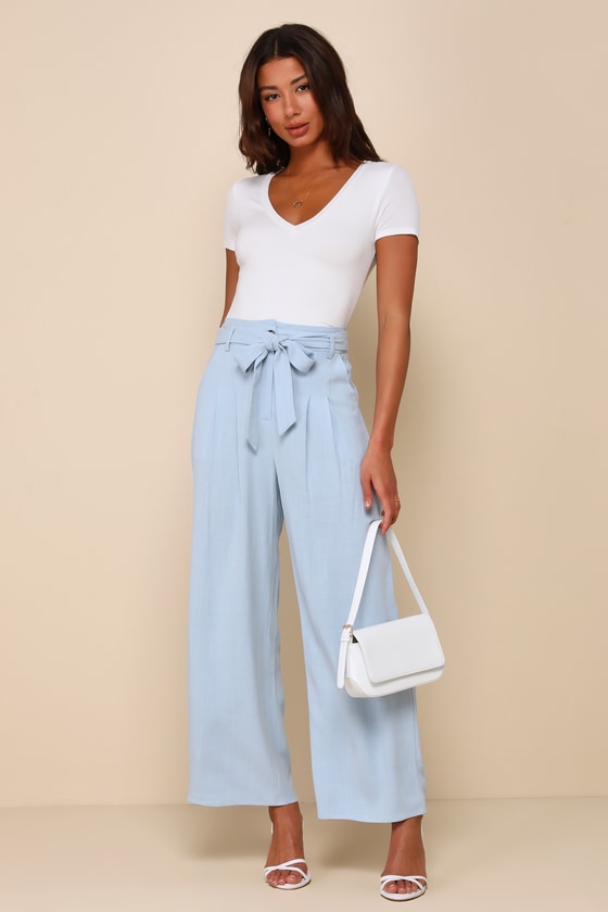 Trend Alert Beige Belted High-Waisted Wide-Leg Pants