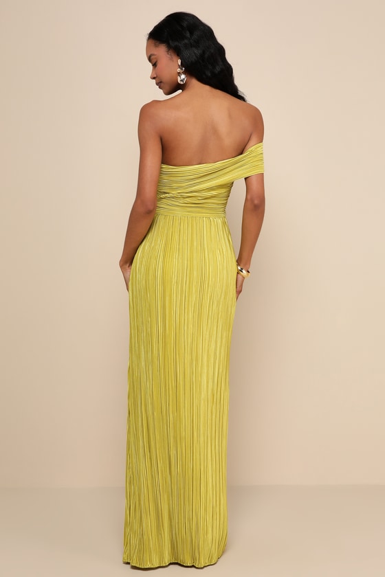 Poised Performance Blue Plisse One-Shoulder Maxi Dress