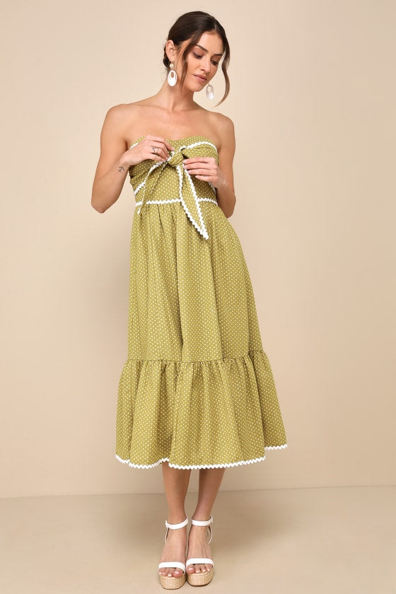 Delightful Design Yellow Polka Dot Midi Dress With Pockets
