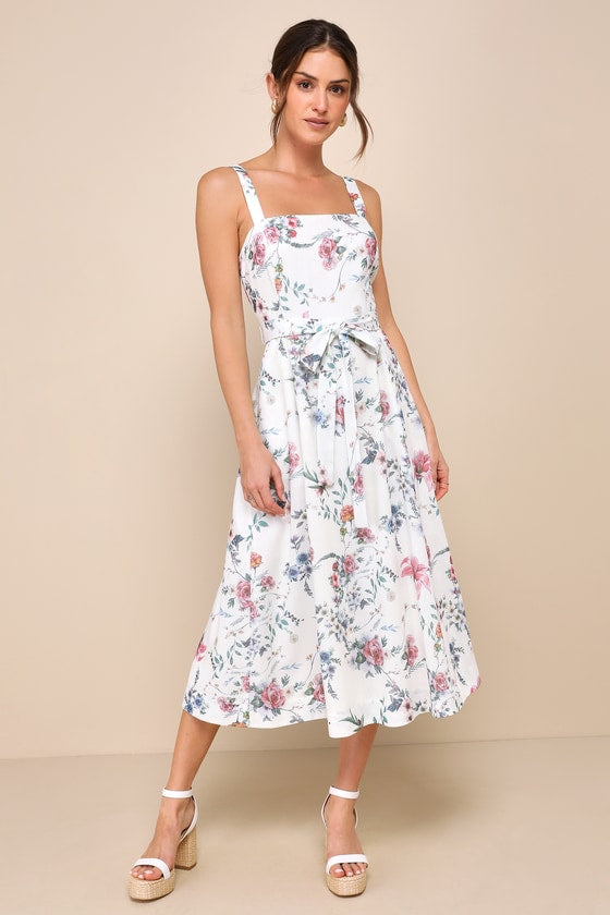 Sunny Posture Ivory Floral Sleeveless Midi Dress