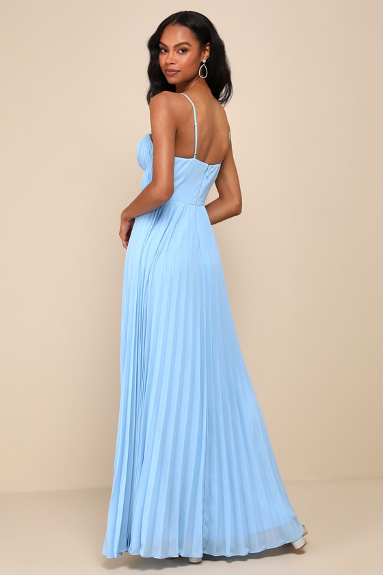 Admirable Elegance Plum Pleated Bustier Maxi Dress