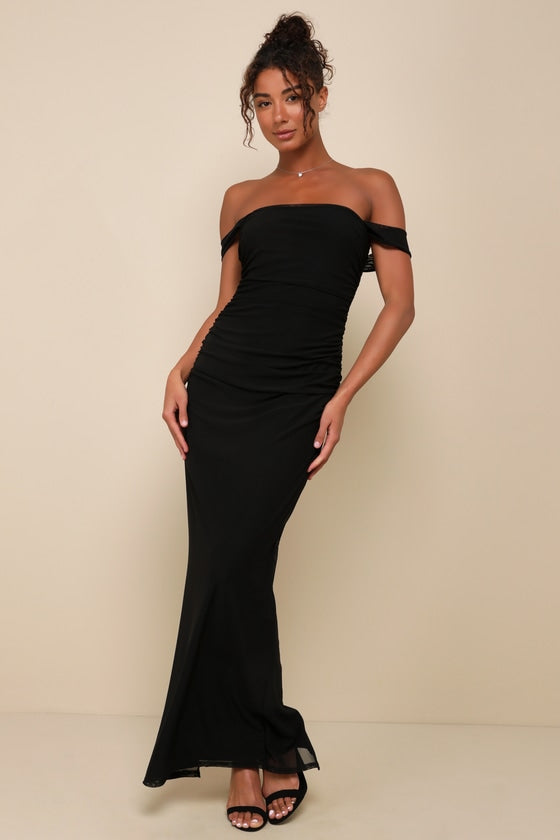 Amazing Presence Slate Blue Mesh Ruched Column Maxi Dress