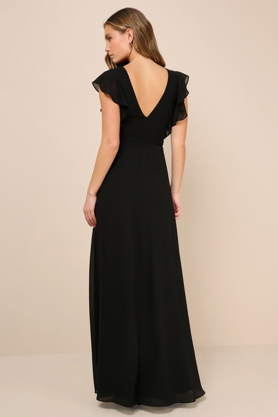 Ravishing Charm Dark Blue Ruffled Wrap High-Low Maxi Dress