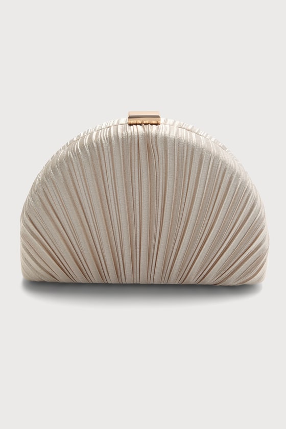 Pleat Perfection Champagne Satin Pleated Hard Clutch