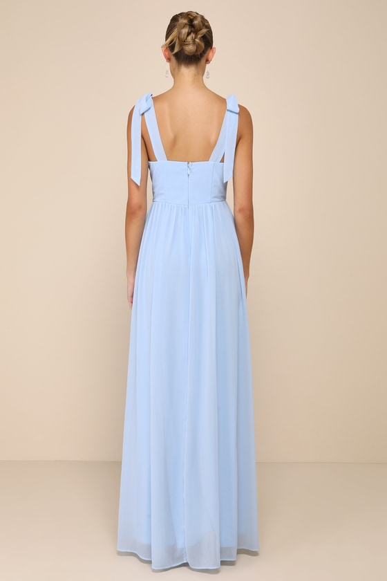 Radiant Charisma Navy Chiffon Ruched Tie-Strap Maxi Dress