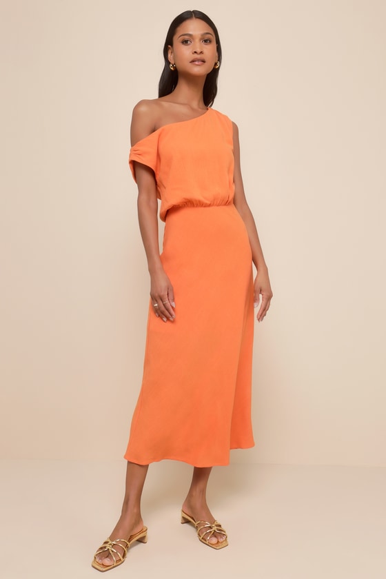 Casual Enchantment Red Linen Off-the-Shoulder Midi Dress