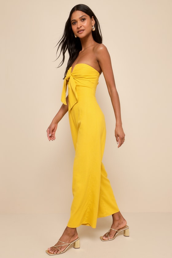 Sunshine Aura Black Tie-Front Strapless Jumpsuit
