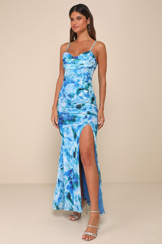 Stunning Wonder Black Leopard Mesh Bustier Mermaid Maxi Dress
