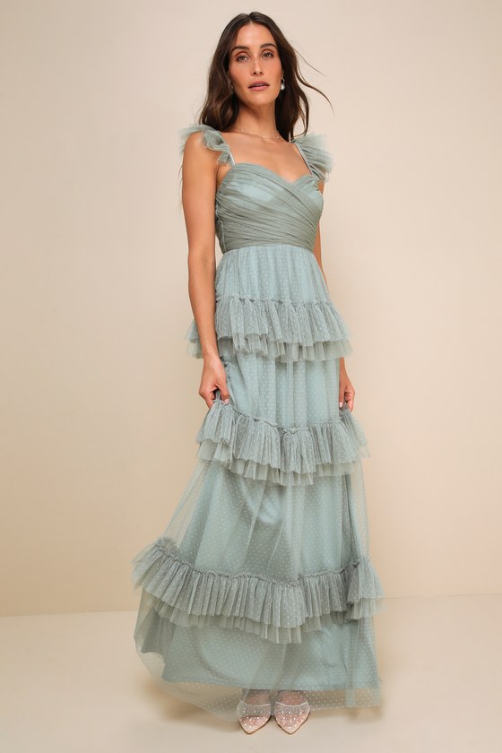 Pure Radiance Plum Purple Mesh Swiss Dot Tiered Maxi Dress