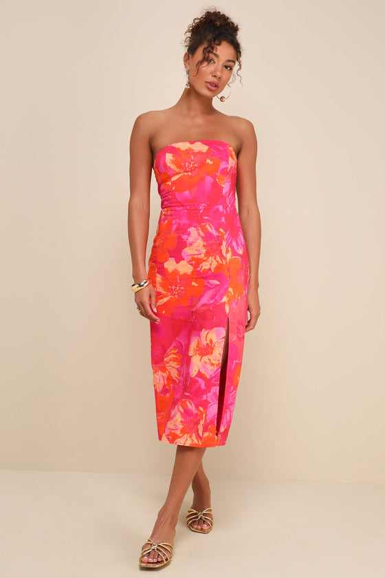 Bold Tendencies Blue Floral Strapless Cutout Midi Dress