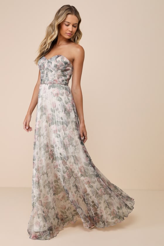 Most Beautiful Day Sage Multi Floral Print Organza Maxi Dress