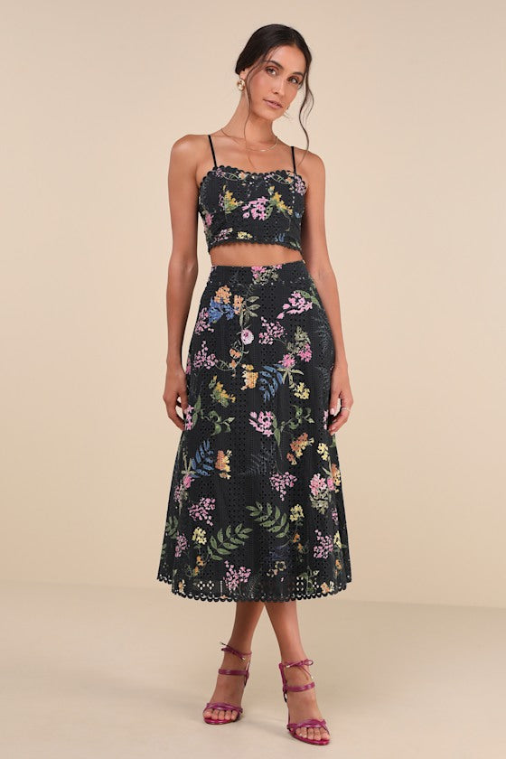 Sweet At Heart White Floral Embroidered Two-Piece Midi Dress