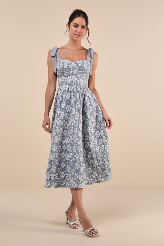 Bubbly Bliss Mauve Pink Jacquard Bustier Tie-Strap Midi Dress