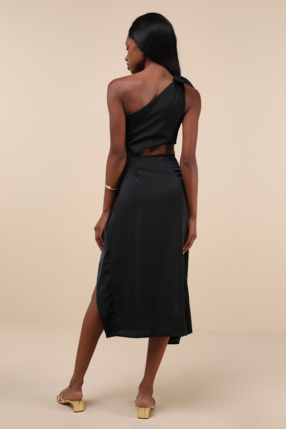 Vacay Beauty Blue Scarf Print One-Shoulder Tie-Strap Midi Dress