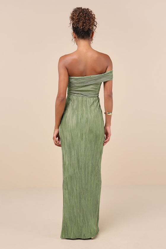 Poised Performance Fuchsia Plisse One-Shoulder Maxi Dress