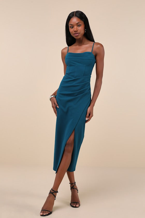 Always Turning Heads Black Bustier Tulip Midi Dress