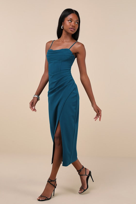 Always Turning Heads Burgundy Bustier Tulip Midi Dress