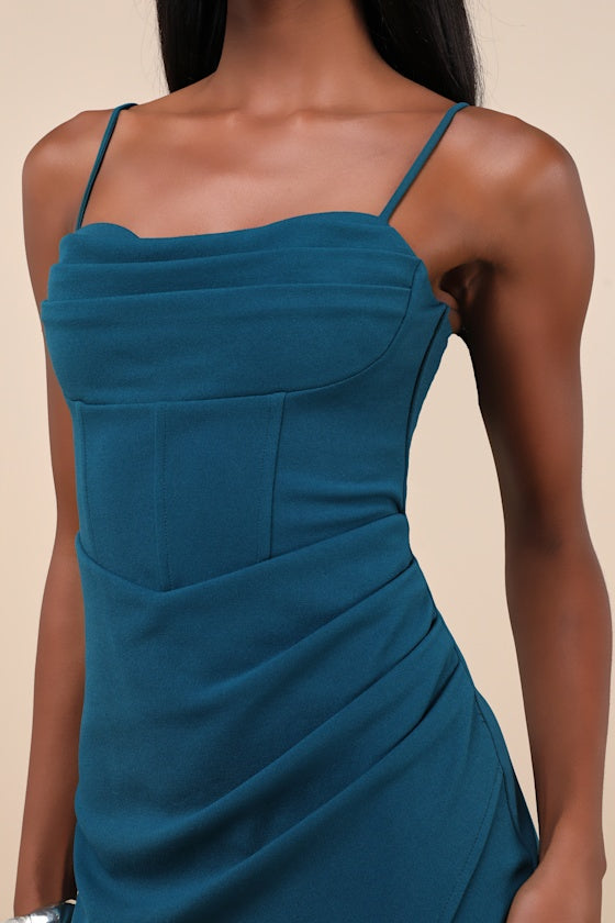 Always Turning Heads Black Bustier Tulip Midi Dress