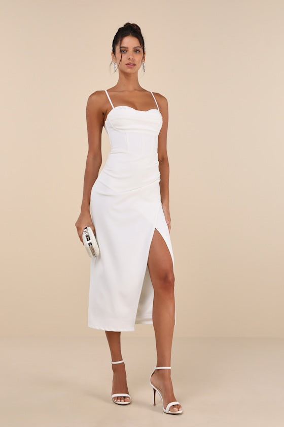 Always Turning Heads Black Bustier Tulip Midi Dress