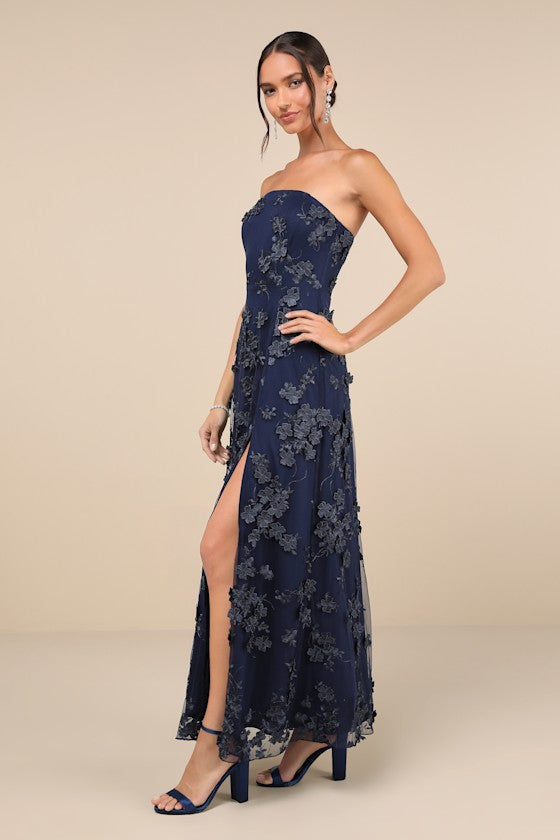 Rare Presence Powder Blue 3D Floral Embroidered Maxi Dress