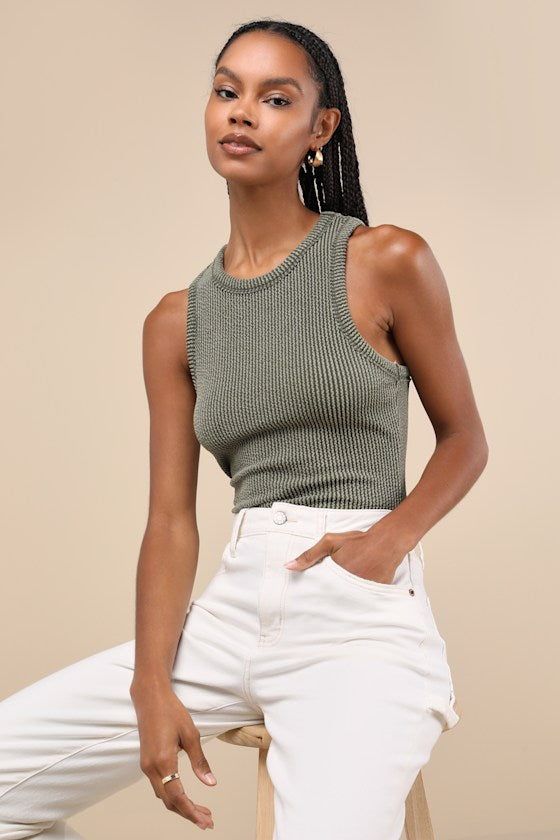 Essential Update Slate Blue Ribbed Tank Top