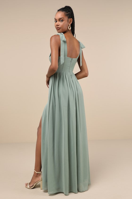 Radiant Charisma Light Blue Chiffon Ruched Tie-Strap Maxi Dress