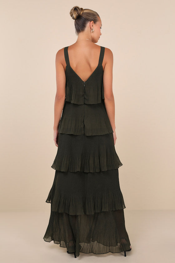 Elegant Nature Blush Pink Pleated Sleeveless Tiered Maxi Dress